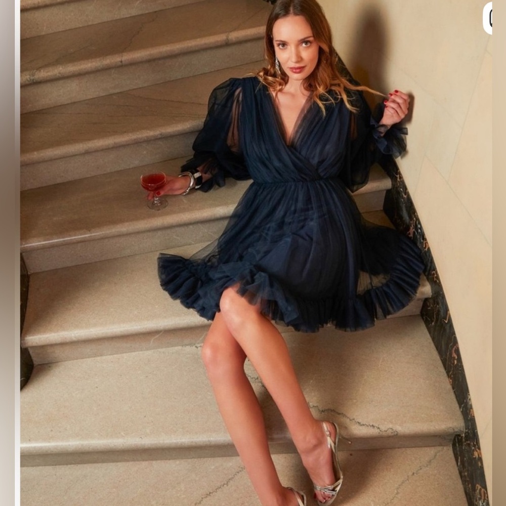 Trina Turk MOONSTRUCK navy tulle dress size 4